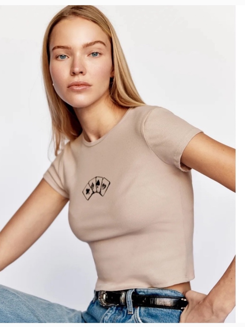 Reformation Muse Tee Playing Cards Crop Top Festival Stretchy Cowgirl Western L